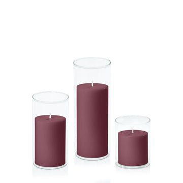 Burgundy 7cm Pillar in 8cm Glass, Sm - Set of 6