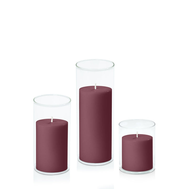 Burgundy 7cm Pillar in 8cm Glass, Sm - Set of 6