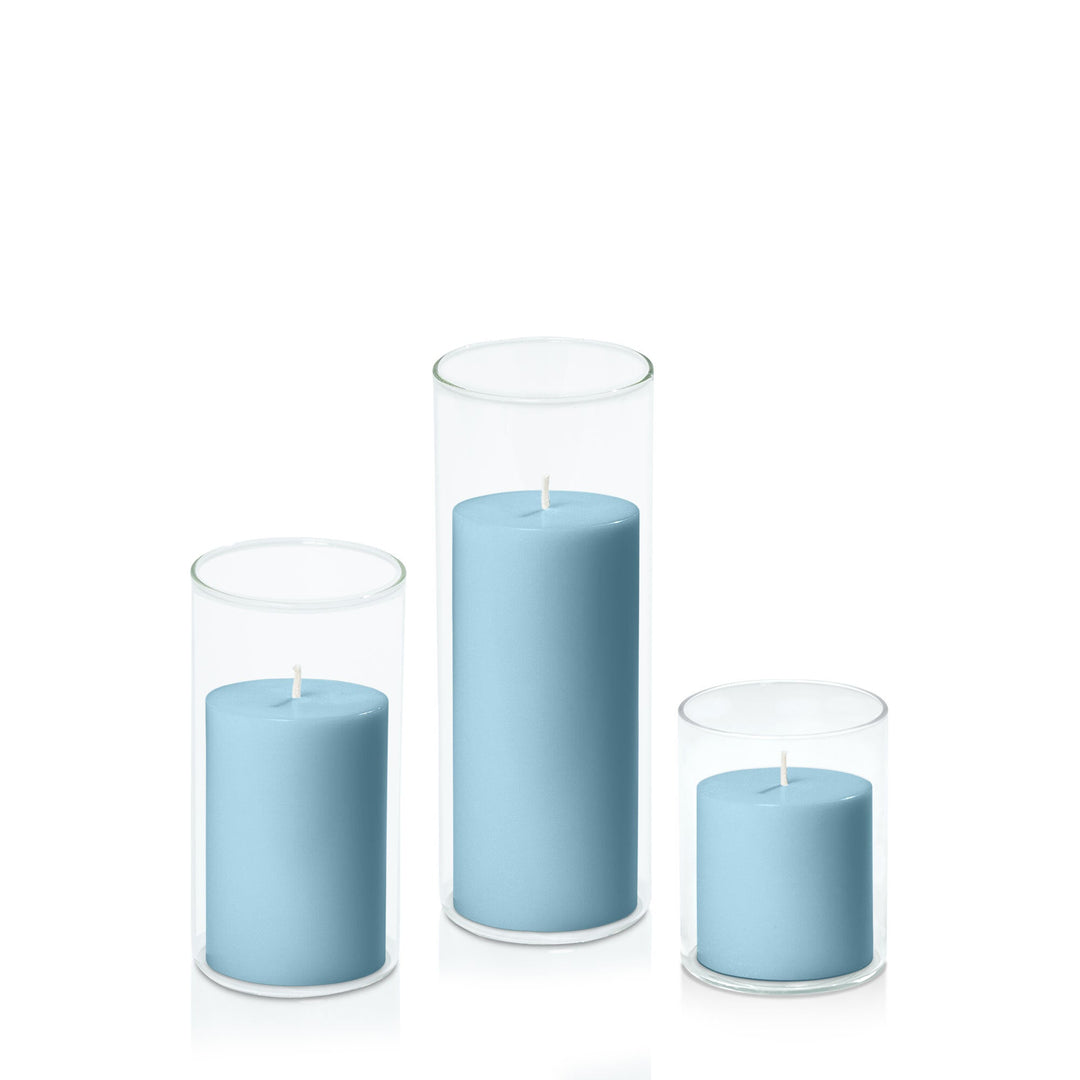 French Blue 7cm Pillar in 8cm Glass, Sm - Set of 6