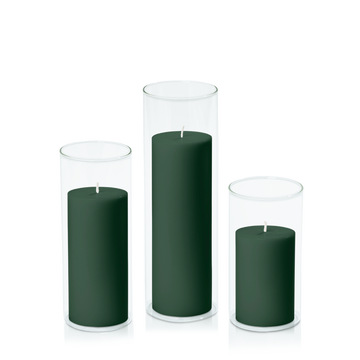 Forest 7cm Pillar in 8cm Glass Set - Med Pack of 1