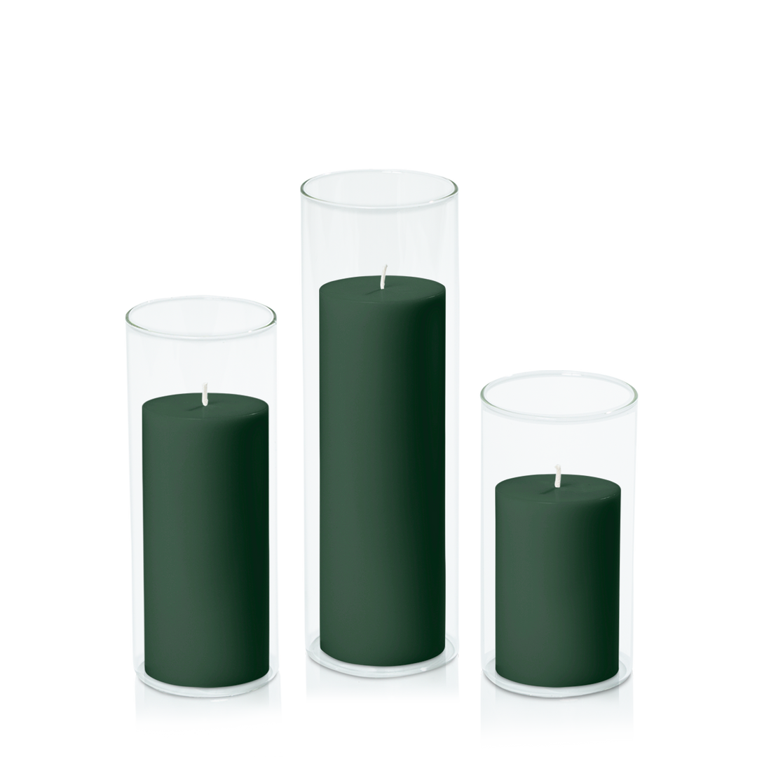 Forest 7cm Pillar in 8cm Glass, Med - Set of 6