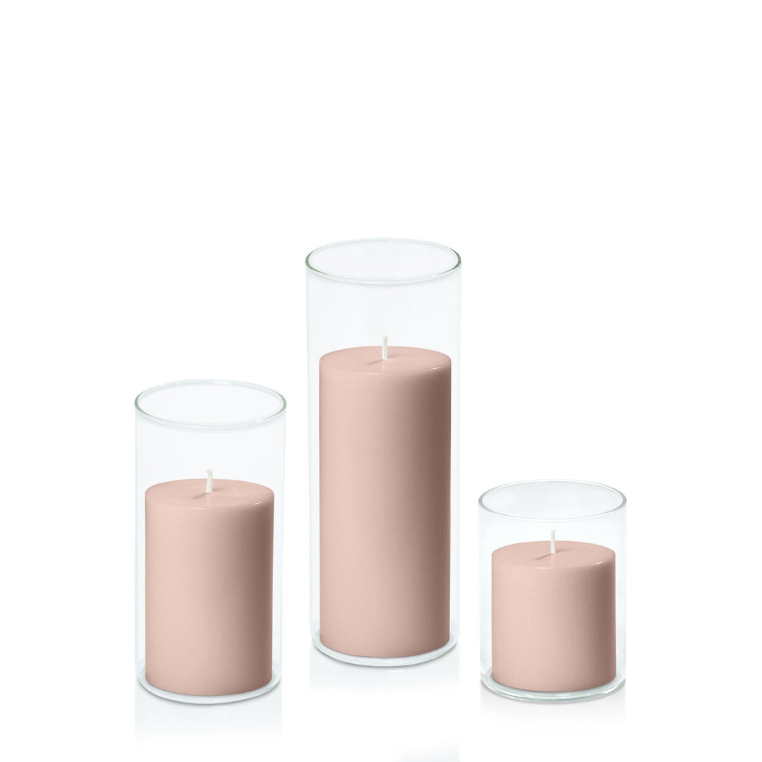 Heritage Rose 7cm Pillar in 8cm Glass, Sm - Set of 6