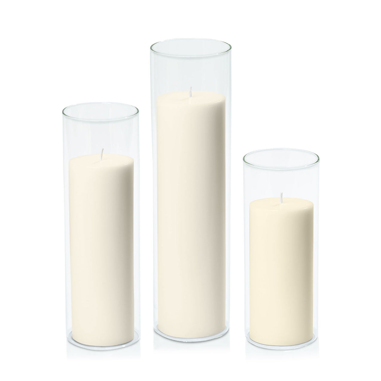 Ivory 7cm Pillar in 8cm Glass Set - Lg Pack of 1