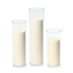 Ivory 7cm Pillar in 8cm Glass, Lg - Set of 6