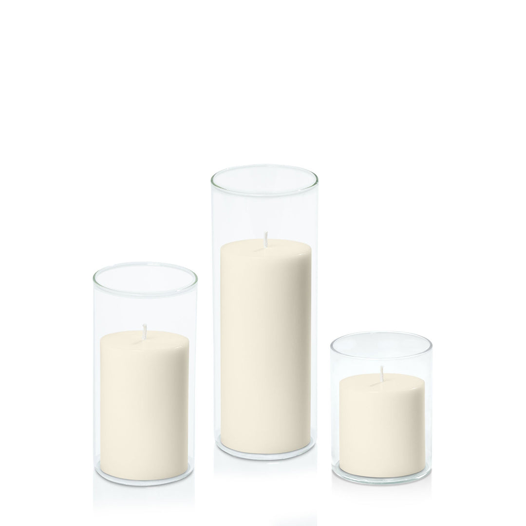 Ivory 7cm Pillar in 8cm Glass, Sm - Set of 6