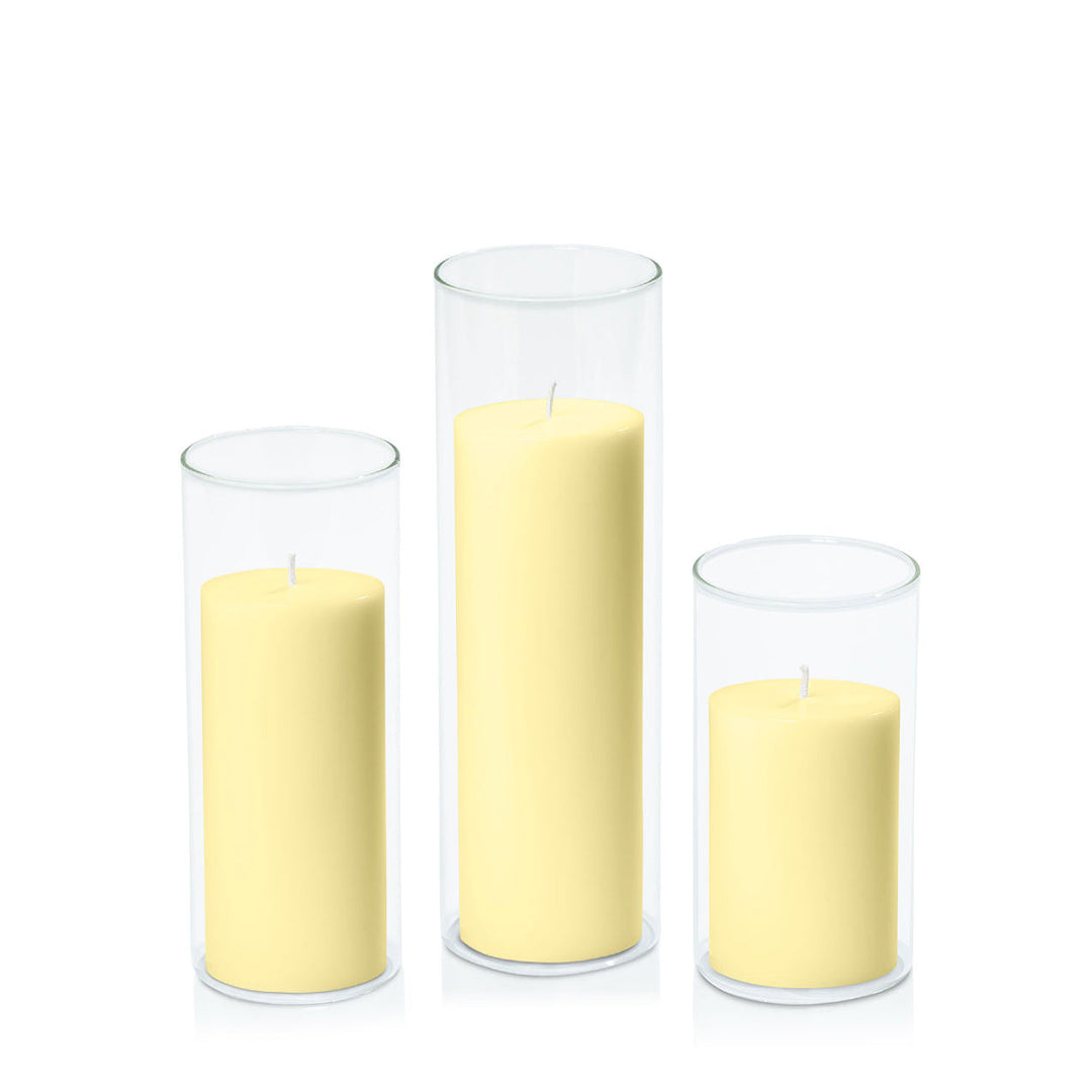 Lemon 7cm Pillar in 8cm Glass, Med - Set of 6
