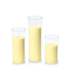 Lemon 7cm Pillar in 8cm Glass Set - Med Pack of 1