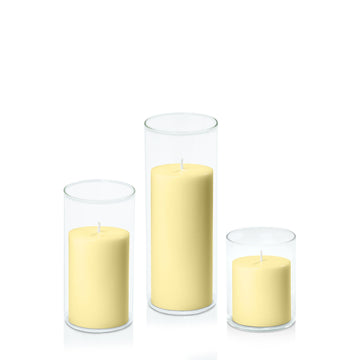 Lemon 7cm Pillar in 8cm Glass, Sm - Set of 6