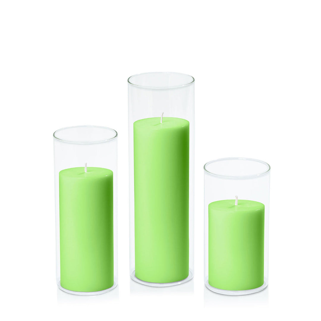 Lime 7cm Pillar in 8cm Glass, Med - Set of 6