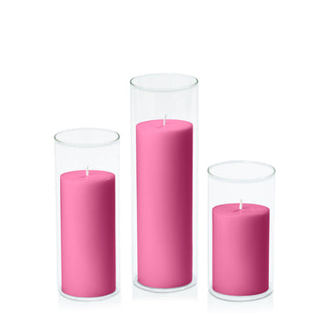 Magenta 7cm Pillar in 8cm Glass, Med - Set of 6