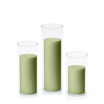 Matcha 7cm Pillar in 8cm Glass, Med - Set of 6