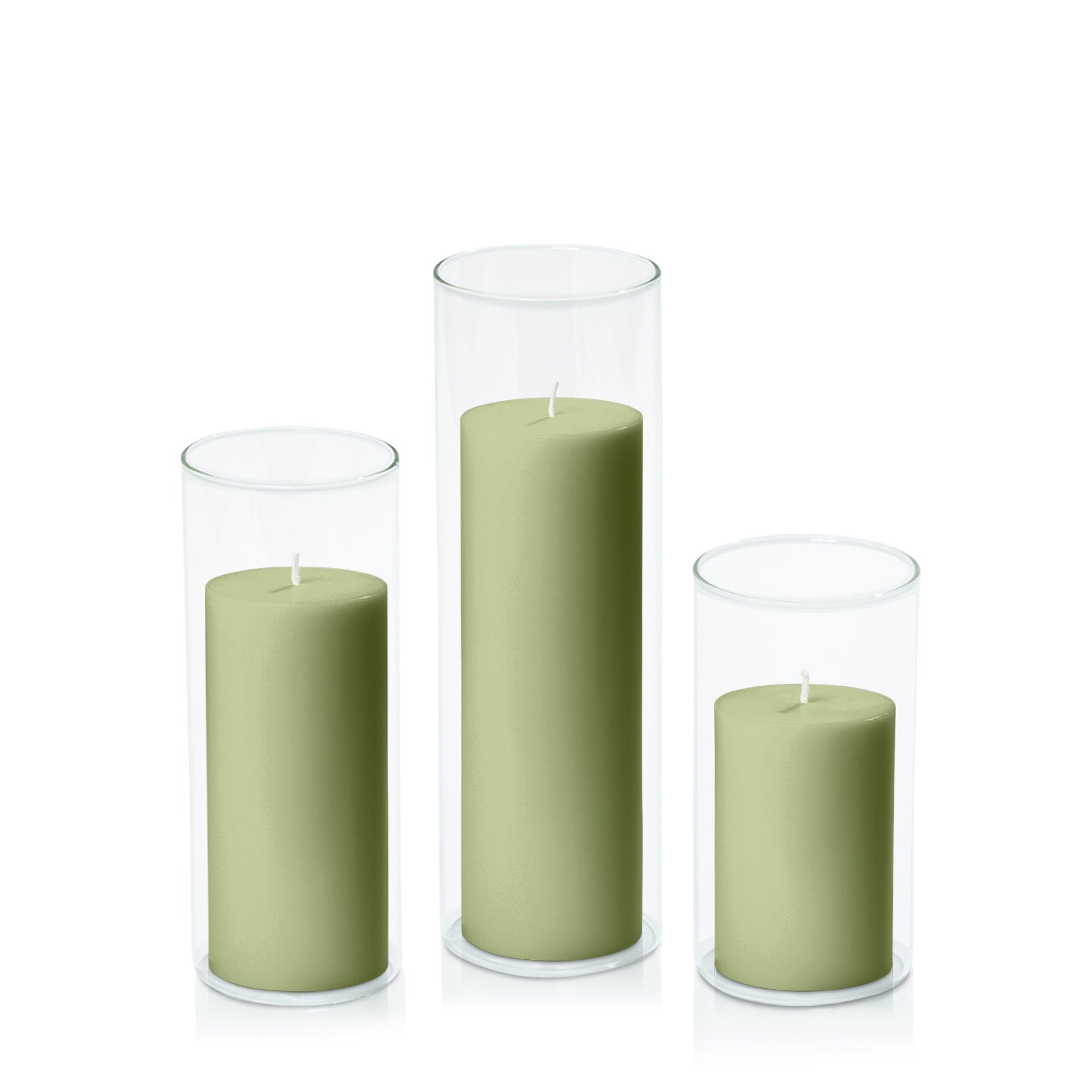 Matcha 7cm Pillar in 8cm Glass, Med - Set of 6