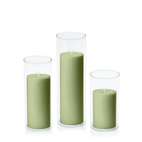 Matcha 7cm Pillar in 8cm Glass, Med - Set of 6