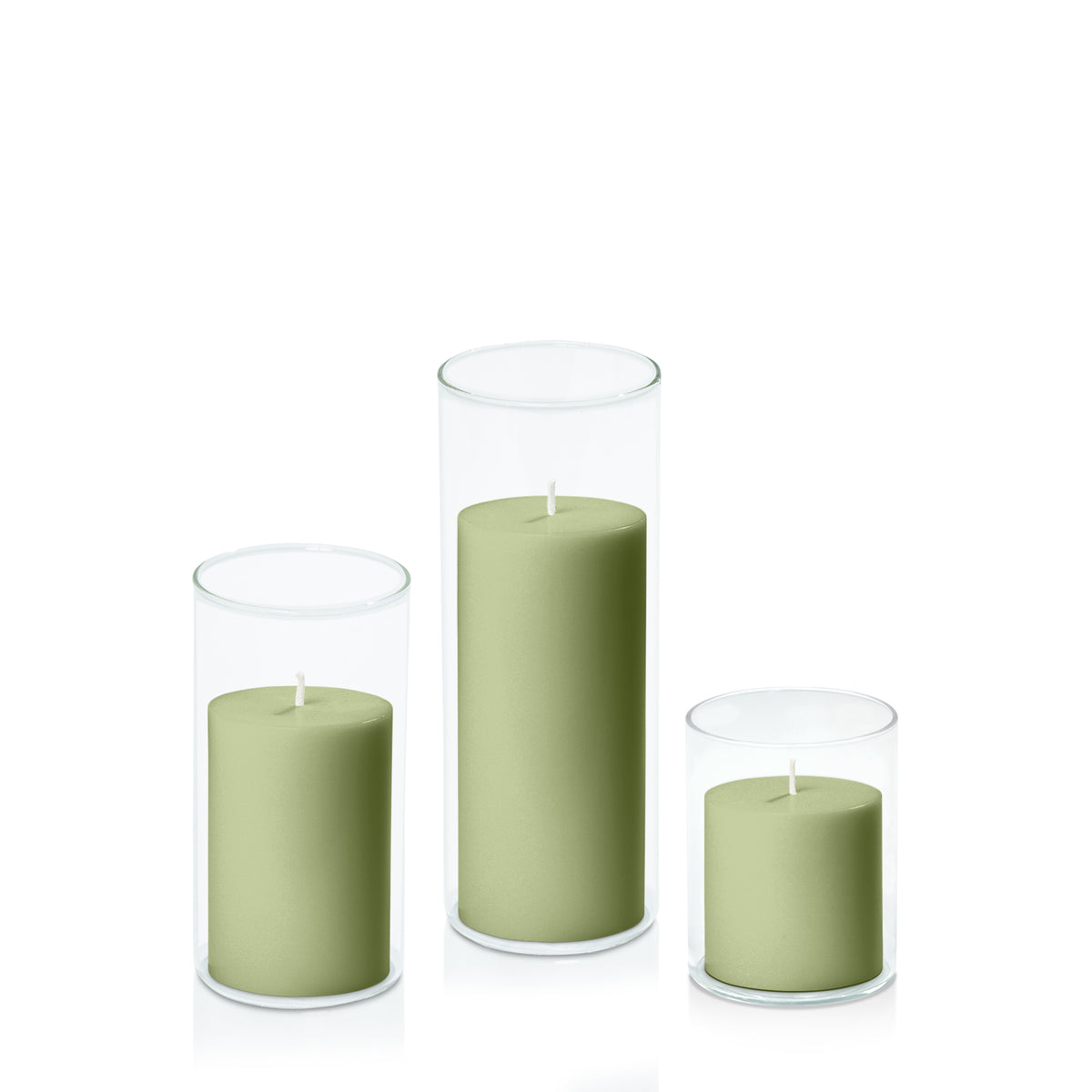 Matcha 7cm Pillar in 8cm Glass Set - Sm Pack of 1