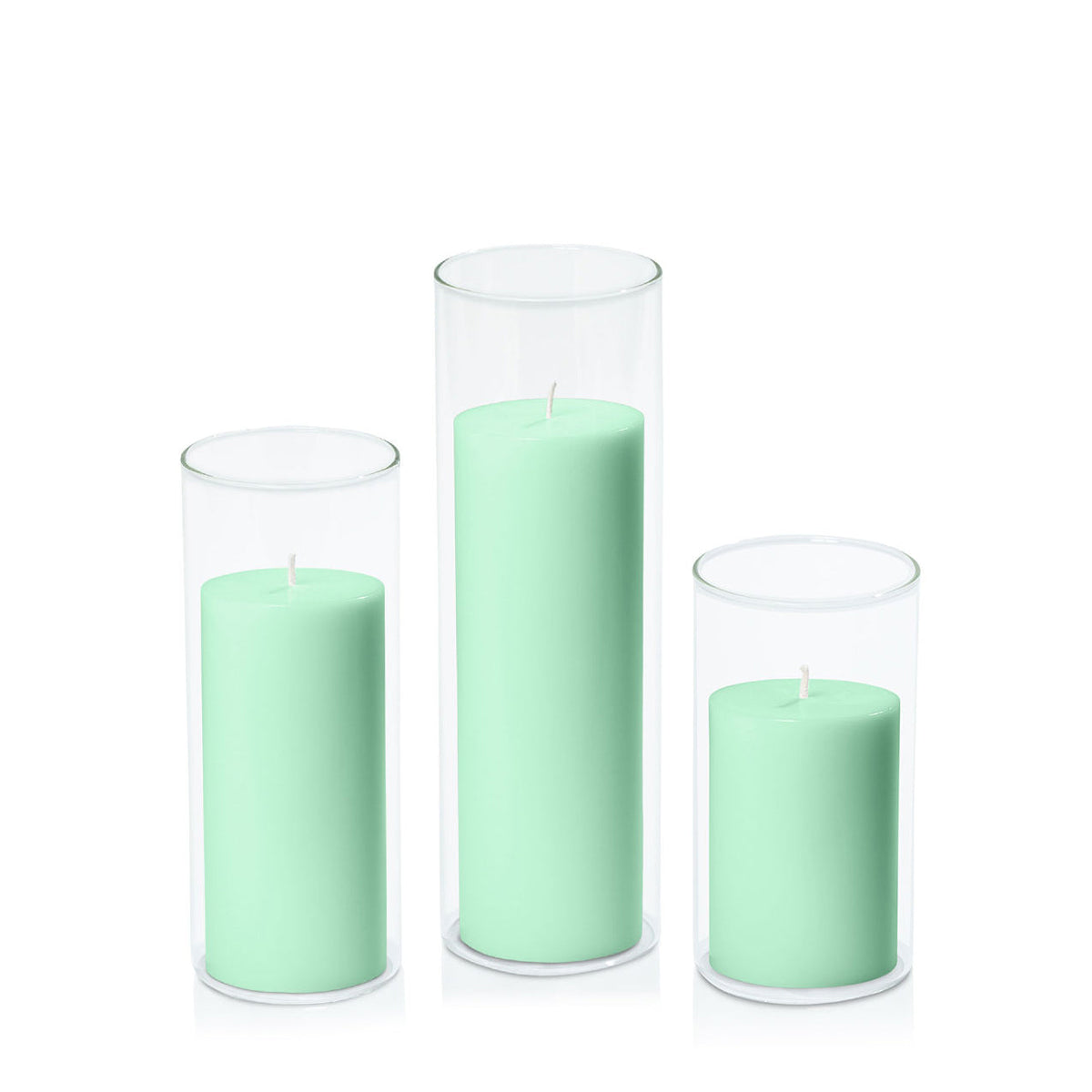 Mint Green 7cm Pillar in 8cm Glass, Med - Set of 6