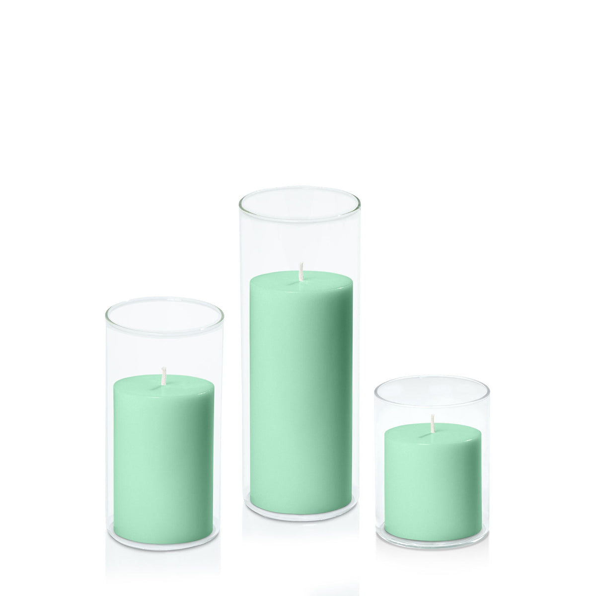 Mint Green 7cm Pillar in 8cm Glass, Sm - Set of 6