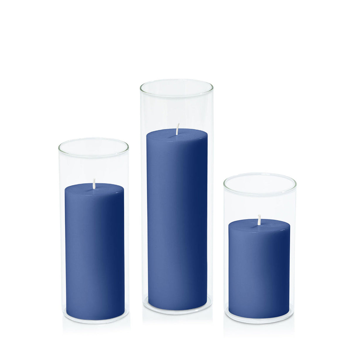 Navy 7cm Pillar in 8cm Glass, Med - Set of 6