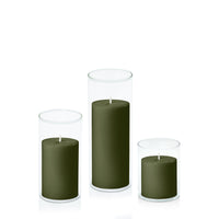 Olive 7cm Pillar in 8cm Glass Set - Sm