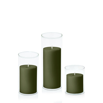 Olive 7cm Pillar in 8cm Glass, Sm - Set of 6