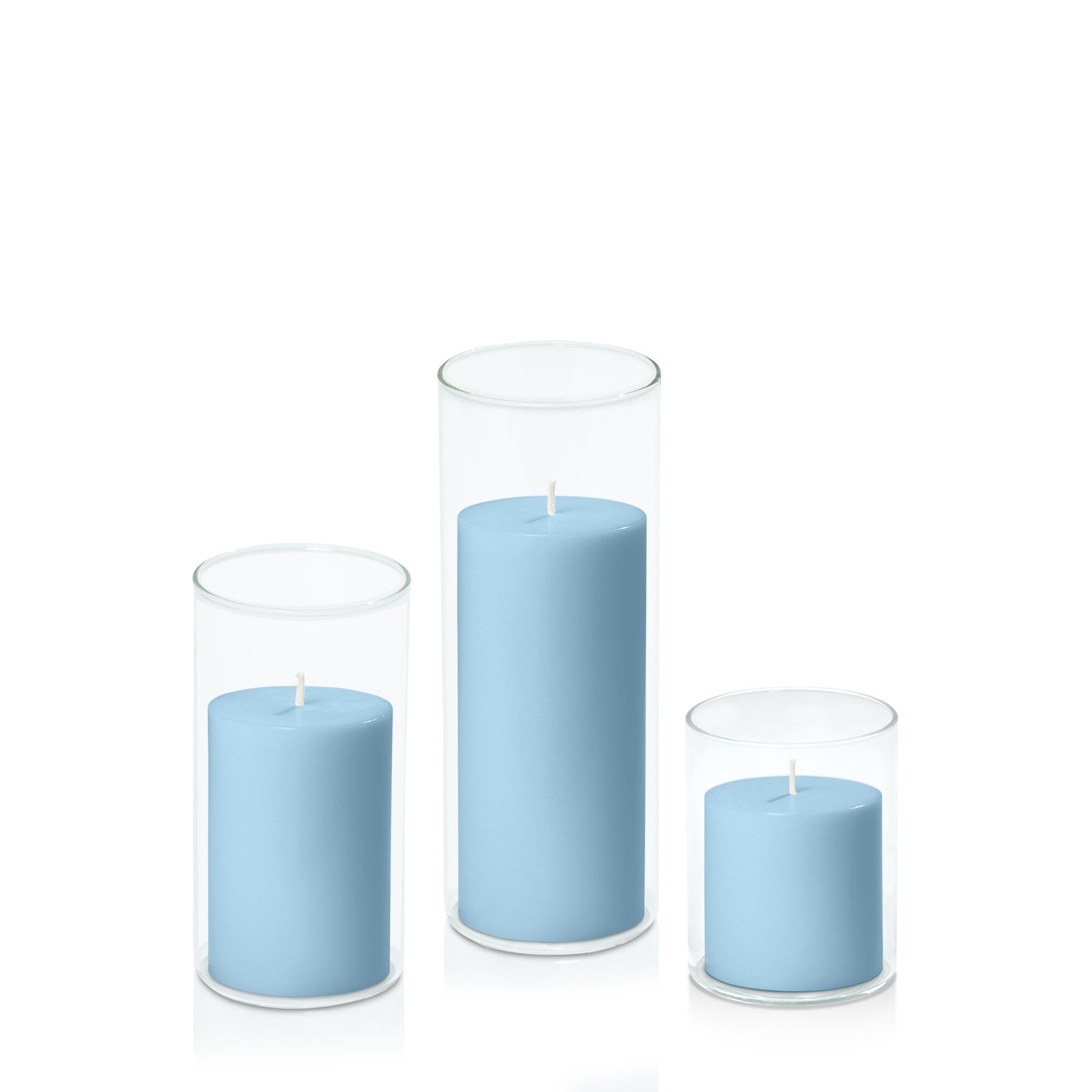Pastel Blue 7cm Pillar in 8cm Glass Set - Sm Pack of 1