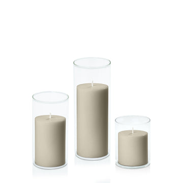 Pale Eucalypt 7cm Pillar in 8cm Glass, Sm - Set of 6