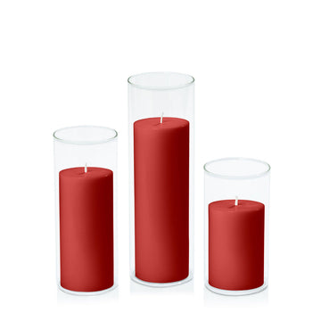 Red 7cm Pillar in 8cm Glass, Med - Set of 6