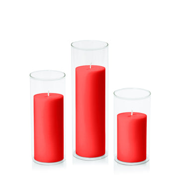 Scarlet 7cm Pillar in 8cm Glass, Med - Set of 6