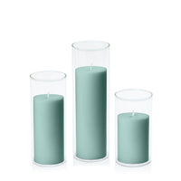 Sage Green 7cm Pillar in 8cm Glass, Med - Set of 6