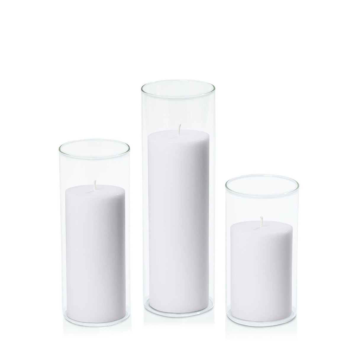 Silver Grey 7cm Pillar in 8cm Glass, Med - Set of 6