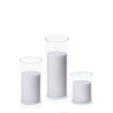 Silver Grey 7cm Pillar in 8cm Glass, Sm - Set of 6