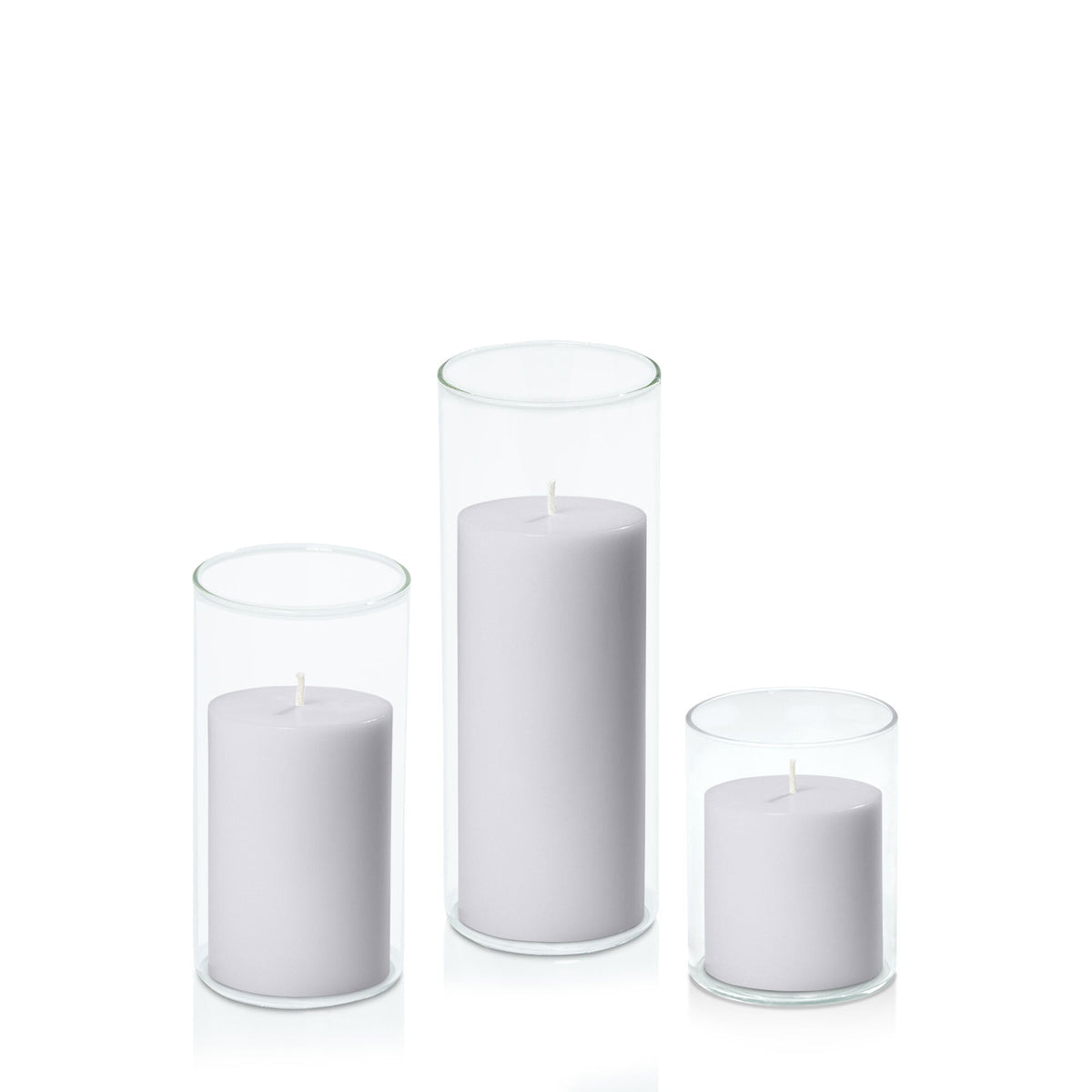 Silver Grey 7cm Pillar in 8cm Glass, Sm - Set of 6