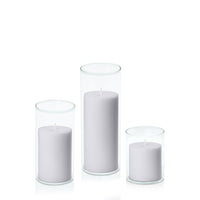 Silver Grey 7cm Pillar in 8cm Glass, Sm - Set of 6