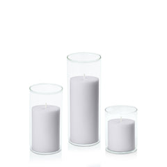 Silver Grey 7cm Pillar in 8cm Glass, Sm - Set of 6
