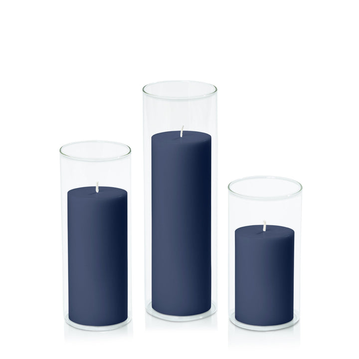 Sapphire 7cm Pillar in 8cm Glass, Med - Set of 6