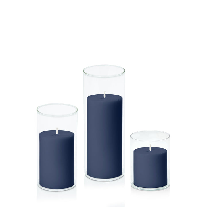 Sapphire 7cm Pillar in 8cm Glass, Sm - Set of 6