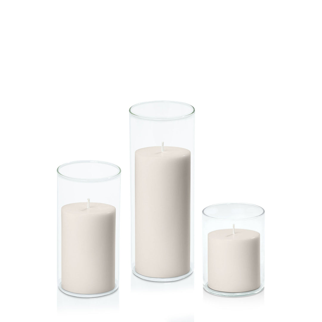 Stone 7cm Pillar in 8cm Glass, Med - Set of 6
