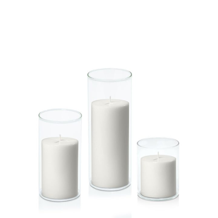 Stone 7cm Pillar in 8cm Glass, Sm - Set of 6