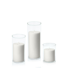 Stone 7cm Pillar in 8cm Glass, Sm - Set of 6