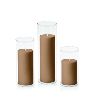 Tiramisu 7cm Pillar in 8cm Glass, Med - Set of 6