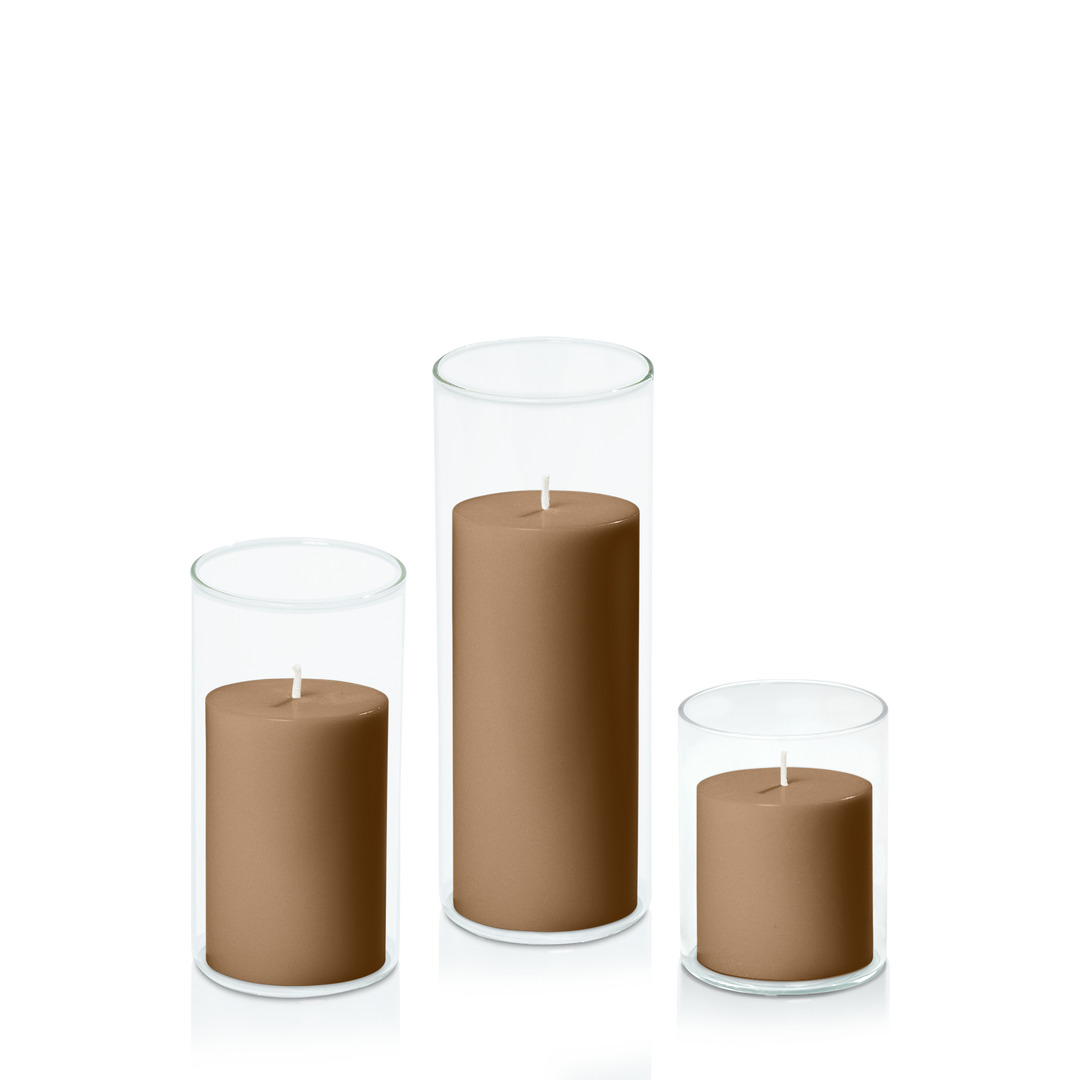 Tiramisu 7cm Pillar in 8cm Glass Set - Sm Pack of 1