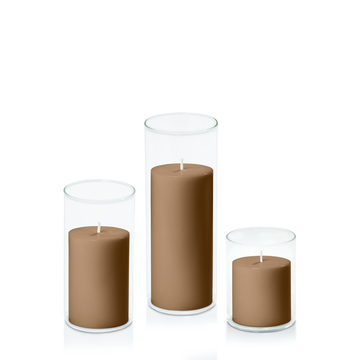 Tiramisu 7cm Pillar in 8cm Glass Set - Sm Pack of 1