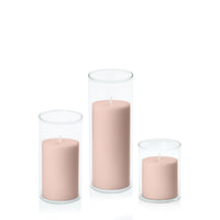 Vintage Blush 7cm Pillar in 8cm Glass Set - Sm