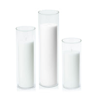 White 7cm Pillar in 8cm Glass Set - Lg