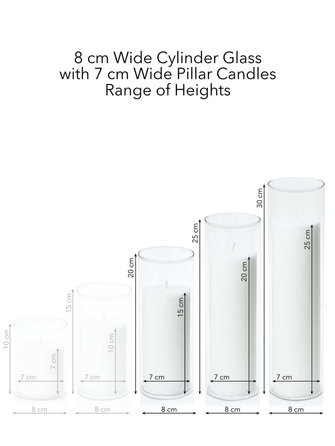 White 7cm Pillar in 8cm Glass, Lg - Set of 6