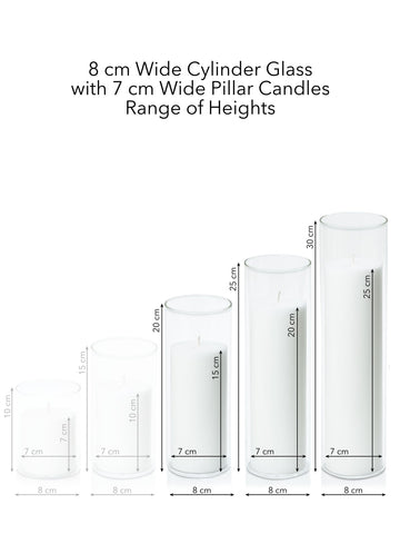 White 7cm Pillar in 8cm Glass, Lg - Set of 6