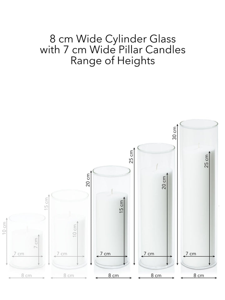 White 7cm Pillar in 8cm Glass, Lg - Set of 6