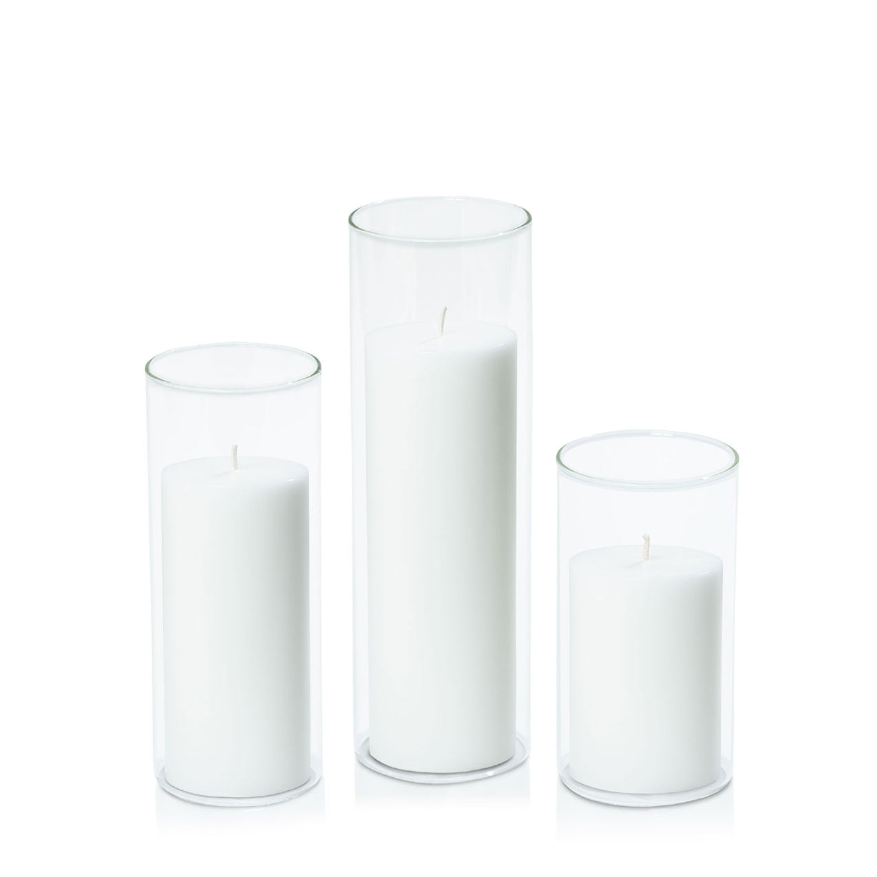 White 7cm Pillar in 8cm Glass Set - Med Pack of 1