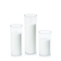 White 7cm Pillar in 8cm Glass Set - Med