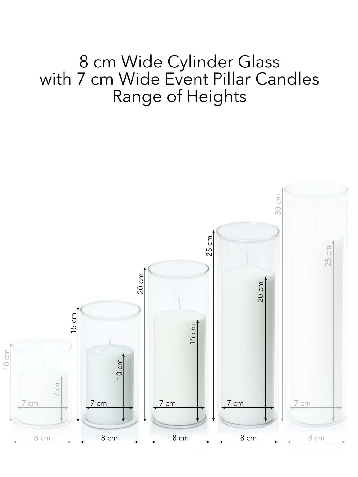 White 7cm Pillar in 8cm Glass Set - Med Pack of 1