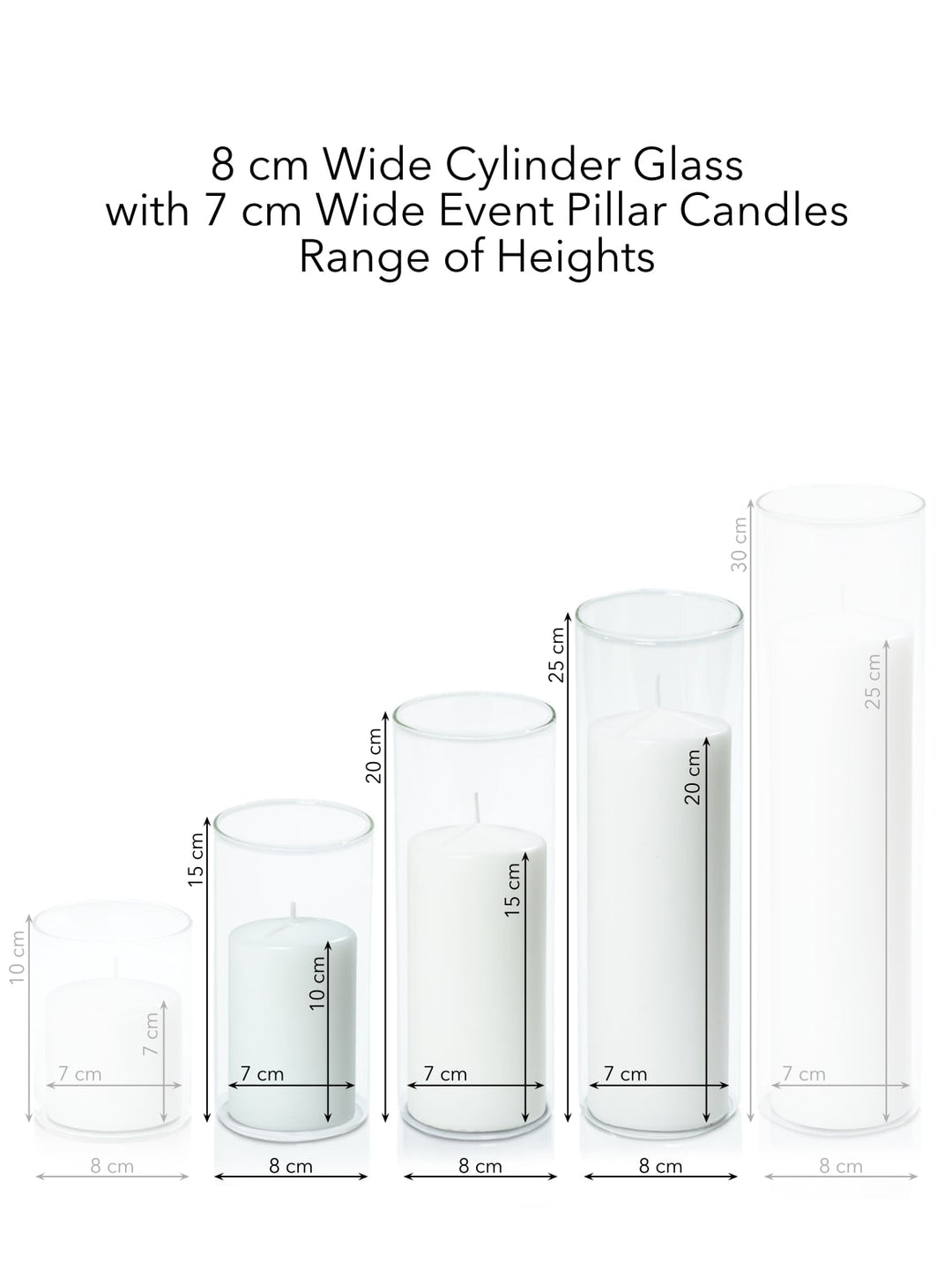 White 7cm Pillar in 8cm Glass, Med - Set of 6